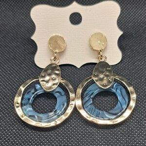Gold and Blue/Grey Dangle Earrings- Hammered Metal Accents- NWOT
